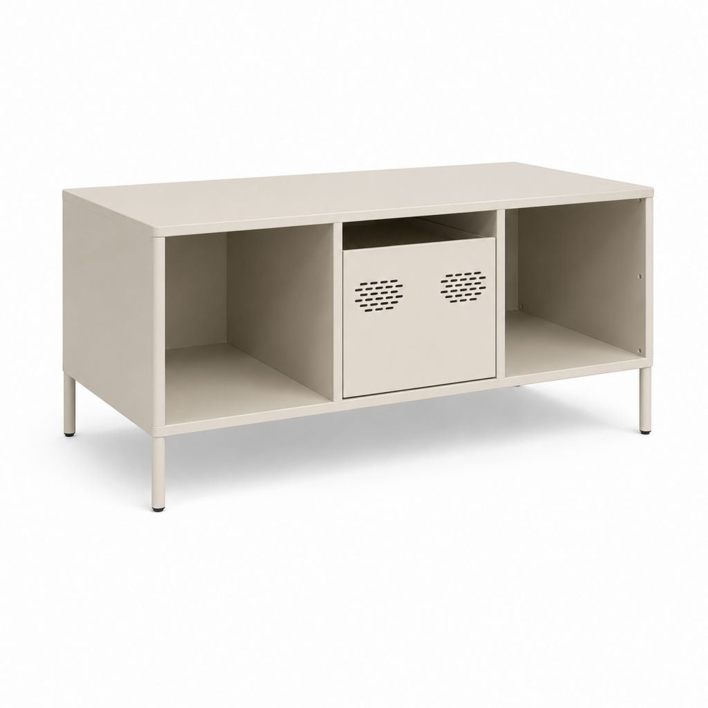 Table basse rectangulaire beige en acier avec rangement 100 x 50 x 50 cm