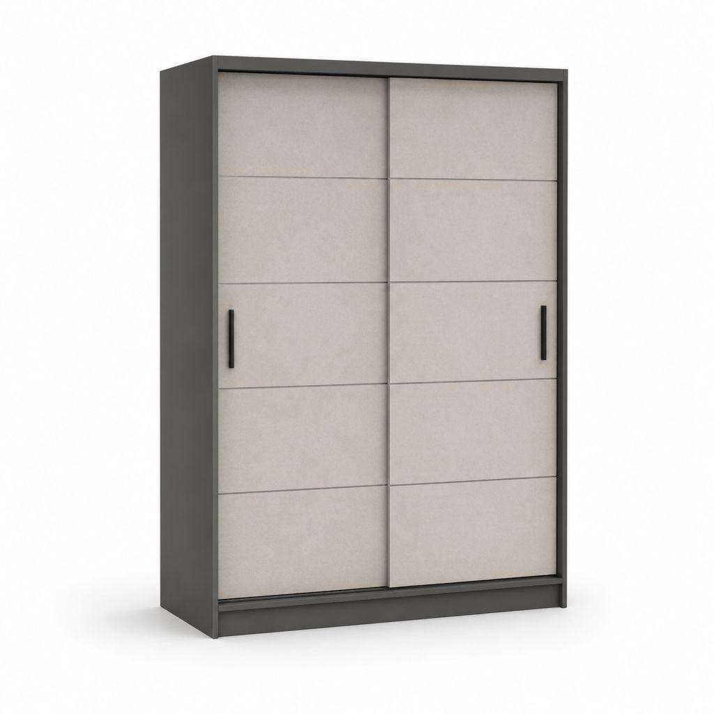 Armoire coulissante 2 portes gris béton et anthracite en panneaux de particules 120 x 60 x 200 cm