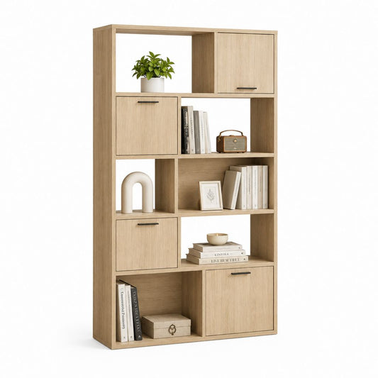 Bibliothèque haute avec 4 portes chêne clair en panneaux de particules 80 x 30 x 180 cm