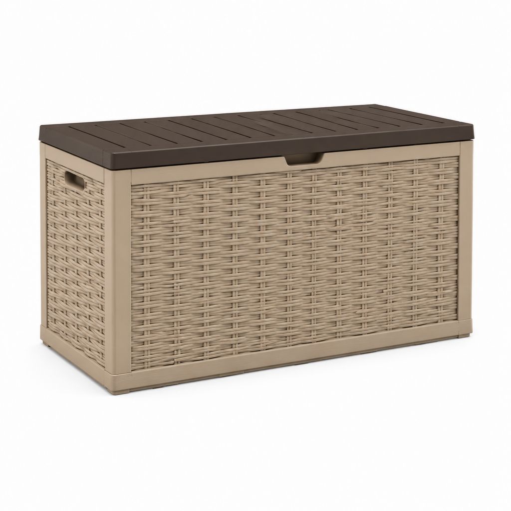 Coffre de jardin en polypropylène tressé beige et brun 120 x 56 x 63 cm 350 L