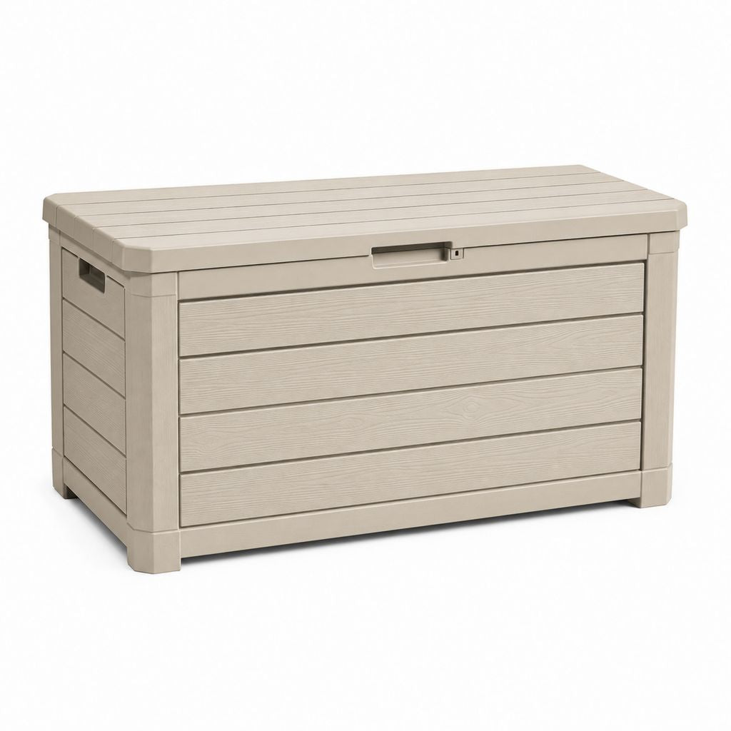 Coffre de jardin rectangulaire beige en polypropylène 570 L 151.7 x 72.5 x 70 cm