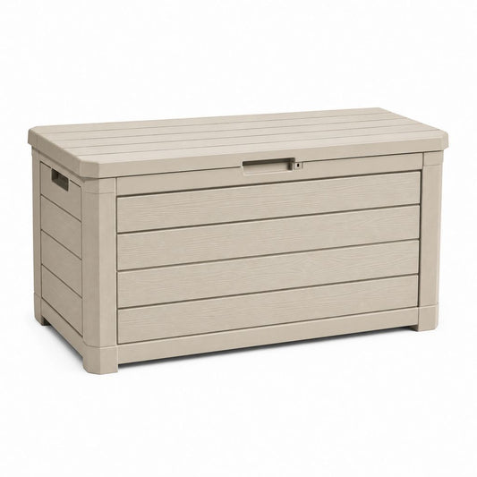 Coffre de jardin rectangulaire beige en polypropylène 570 L 151.7 x 72.5 x 70 cm