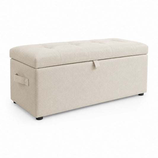 Banc coffre de rangement rectangulaire beige en polyester 100 x 40 x 45 cm