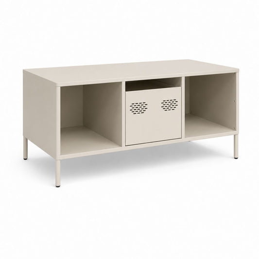Table basse rectangulaire beige en acier avec rangement 100 x 50 x 50 cm