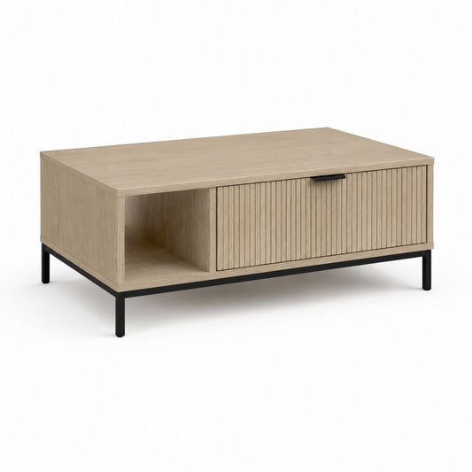 Table basse rectangulaire chêne clair en panneaux de particules avec rangement 100 x 60 x 45 cm