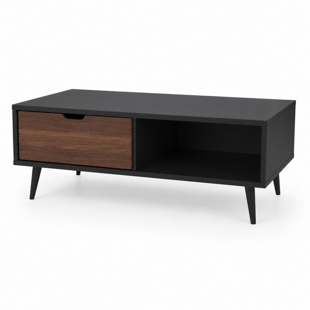 Table basse avec rangement noir et noyer en panneaux MDF rectangulaire 120 x 60 x 45 cm