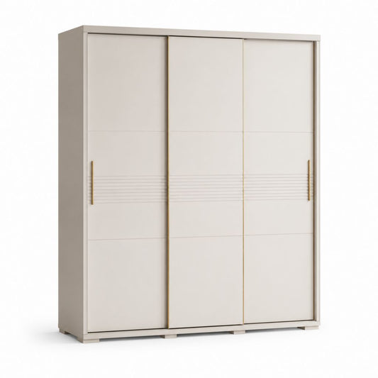 Armoire à portes coulissantes 3 portes beige en panneaux de particules mélaminés 180 x 60 x 200 cm