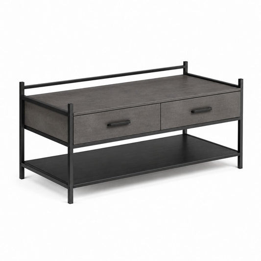 Table basse rectangulaire gris anthracite en MDF mélaminé et acier 100 x 50 x 50 cm avec 2 tiroirs