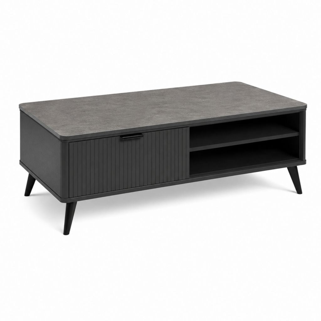 Table basse rectangulaire gris anthracite et noir en panneaux de particules 120 x 60 x 45 cm avec rangement