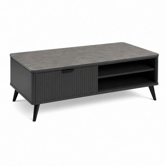Table basse rectangulaire gris anthracite et noir en panneaux de particules 120 x 60 x 45 cm avec rangement