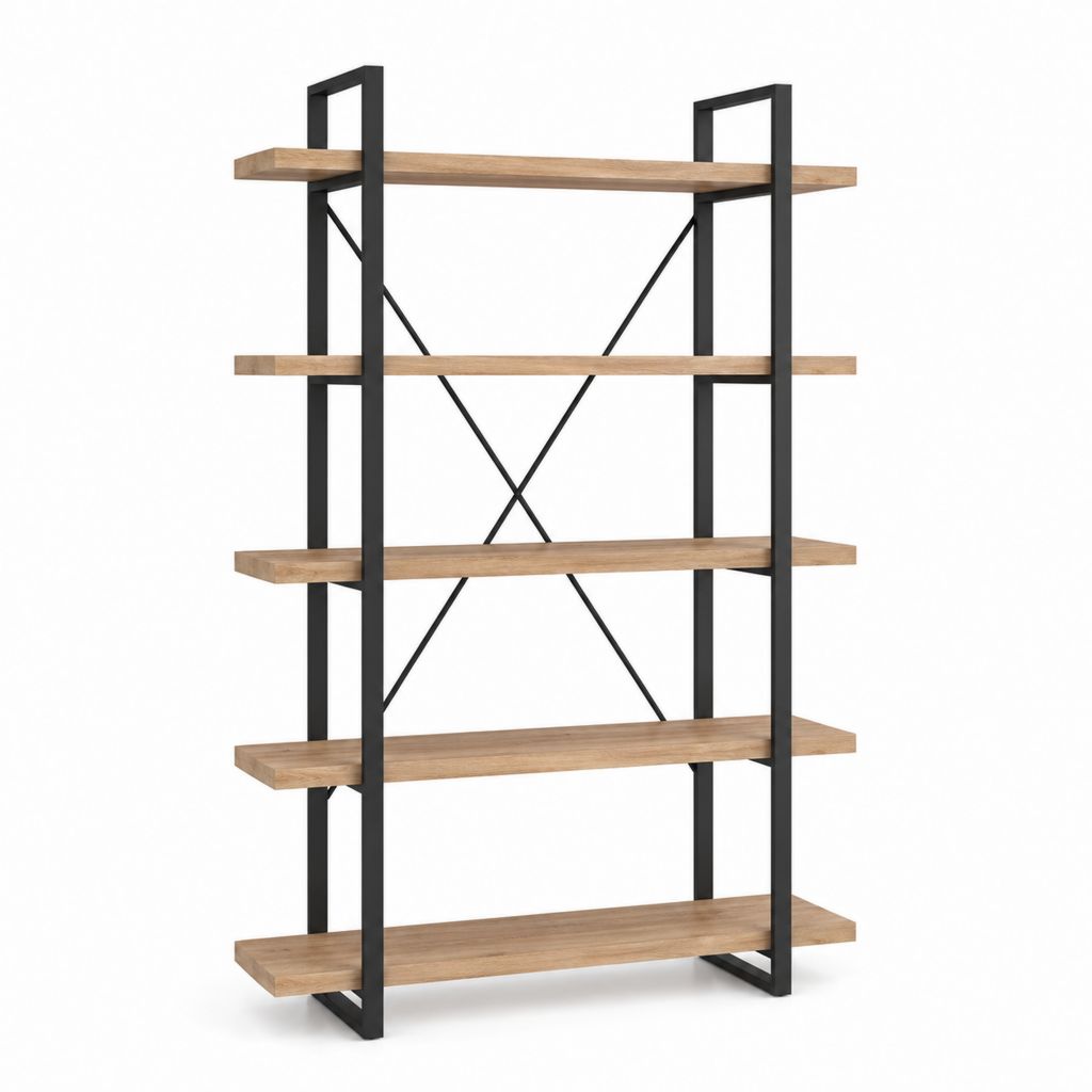 Bibliothèque industrielle à 5 étagères marron et noir en panneaux MDF et acier 120 x 35 x 180 cm