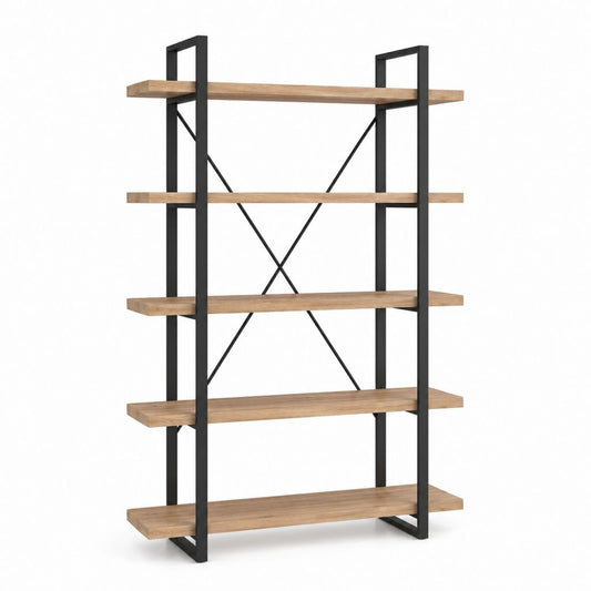 Bibliothèque industrielle à 5 étagères marron et noir en panneaux MDF et acier 120 x 35 x 180 cm
